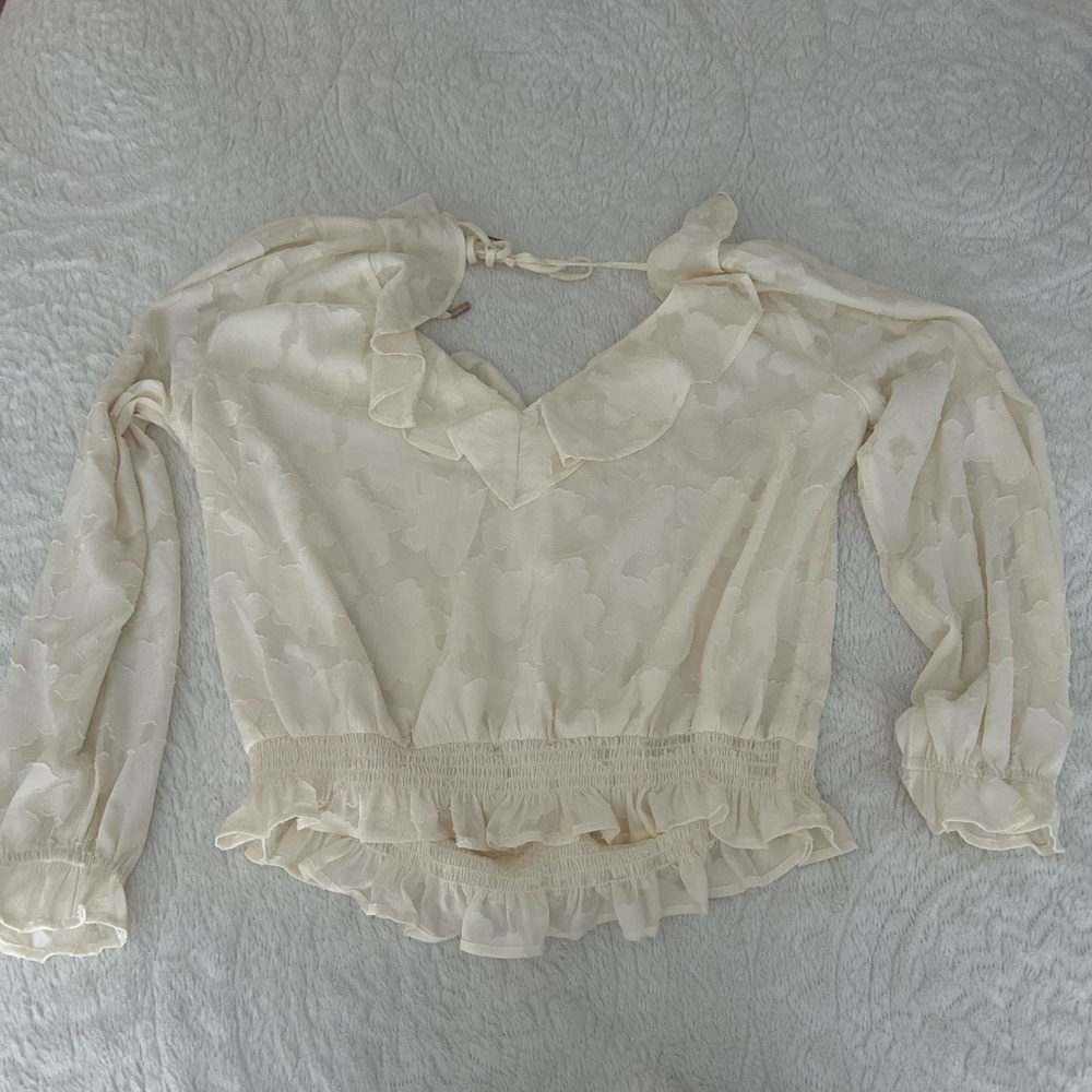 Anthropologie Cream Ruffled Blouse